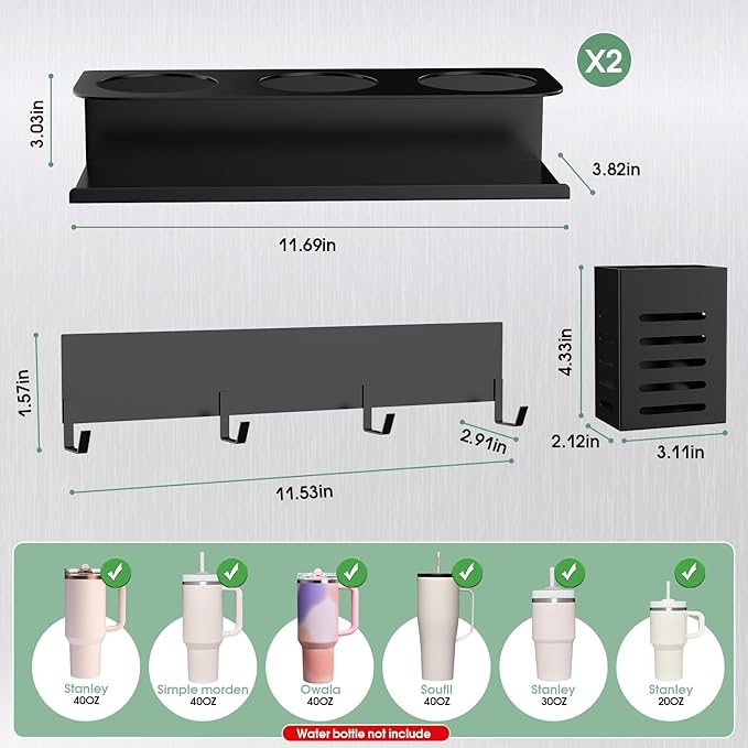 Magnetic Cup Holder for Refrigerator, Water Bottle Organizer for Stanley and Tumbler, Accessory with Lid Hook Straw Holder and Double Sided Tape for Kitchen Fridge Cabinet