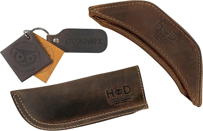 Hide & Drink, Rustic Leather Hot Handle Holders (Set of 2) Panhandle, Side Kick, Assist Grip for Cast Iron Skillets & Pans, Double Layered, Handmade (Bourbon Brown)