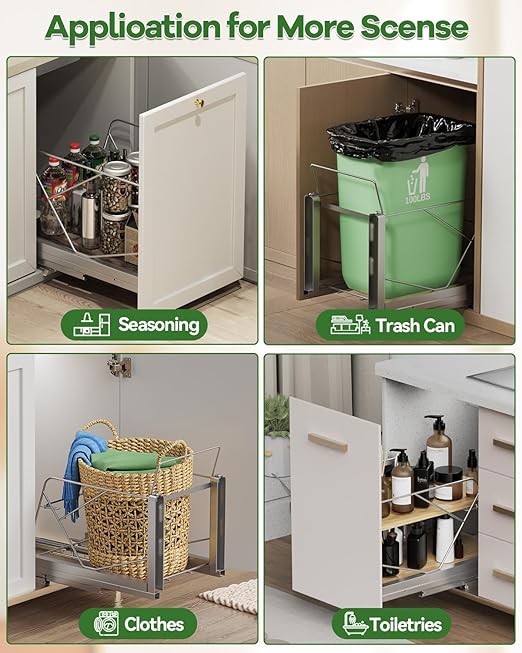 Pull Out Trash Can Under Cabinet, Door Mount & Pull Handle Twin-Mode, Pull-Out Garbage Holder, Under Sink Pull-up Kit with Soft-Close Slides, for Kitchen, Sink, Drawer(Bin Not Included)