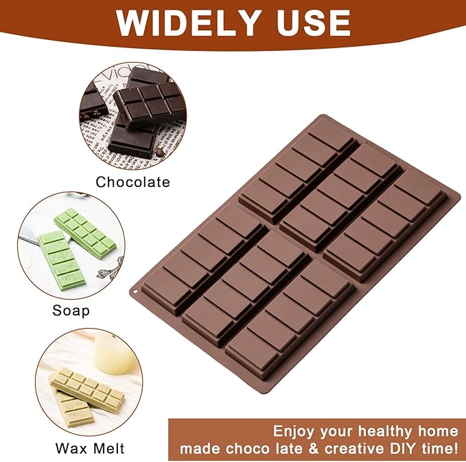 Husfunov Chocolate Bar Mold,Non-Stick Chocolate Molds, 100% Food Grade Silicone Deep Mold for Dubai Pistachio Rod, Candy, Snacks,Knafeh Pistachio Rod and More(5 Snap)