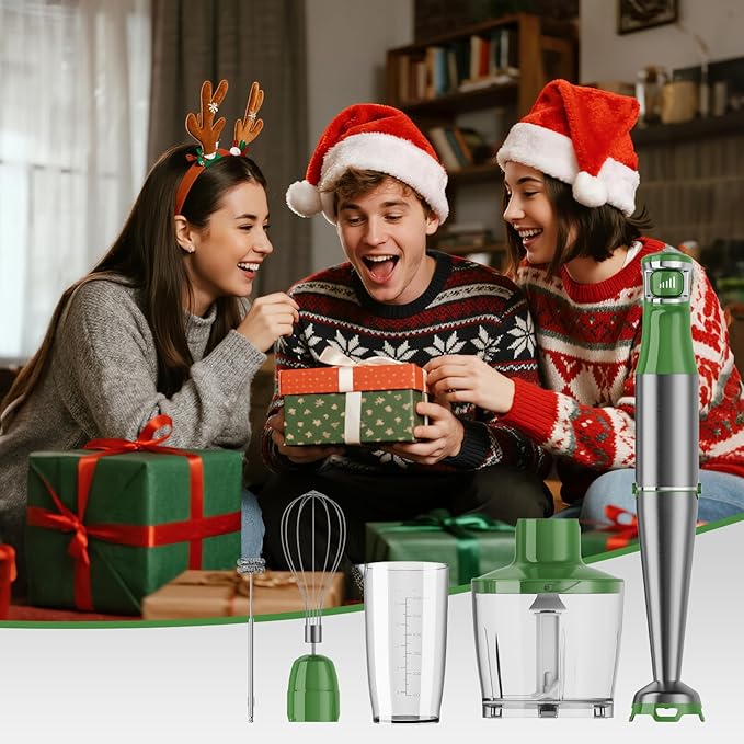 Turelar Immersion Blender Handheld Corded Hand Blenders Set 1100W, Trigger Variable Speed 5 in 1 Stick Emulsifier with Chopper, Whisk and Frother for Soup, Baby Food and Smoothies, Green