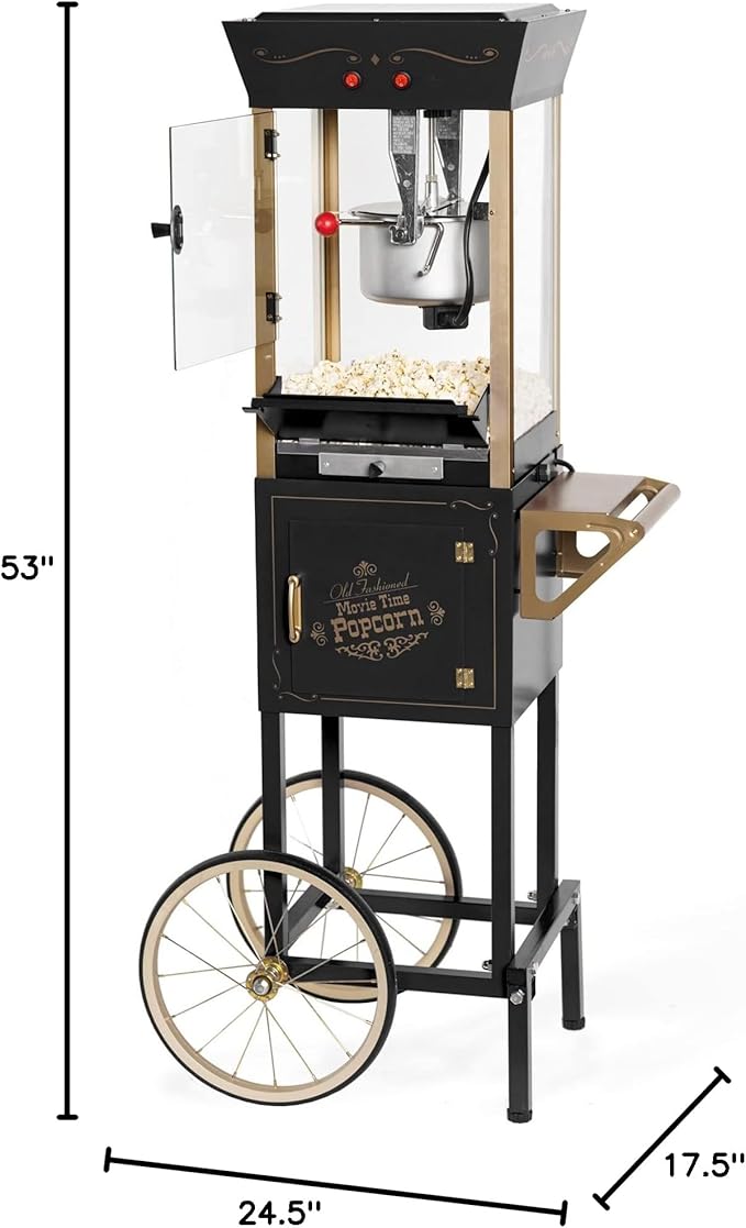 Nostalgia Popcorn Maker Machine - Professional Cart With 8 Oz Kettle Makes Up to 32 Cups - Vintage Popcorn Machine Movie Theater Style - Black