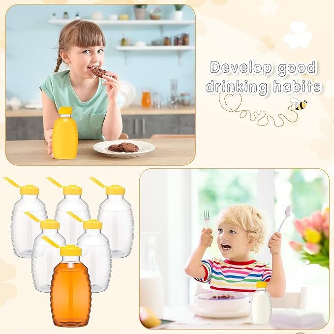 24 Pcs Clear Plastic Honey Bottles Plastic Skep Style Jar Honey Squeeze Bottle Empty Refillable Honey Dispenser with Flip Top Lids Leak Proof Honey Containers Holders for Storing and Dispensing (16oz)