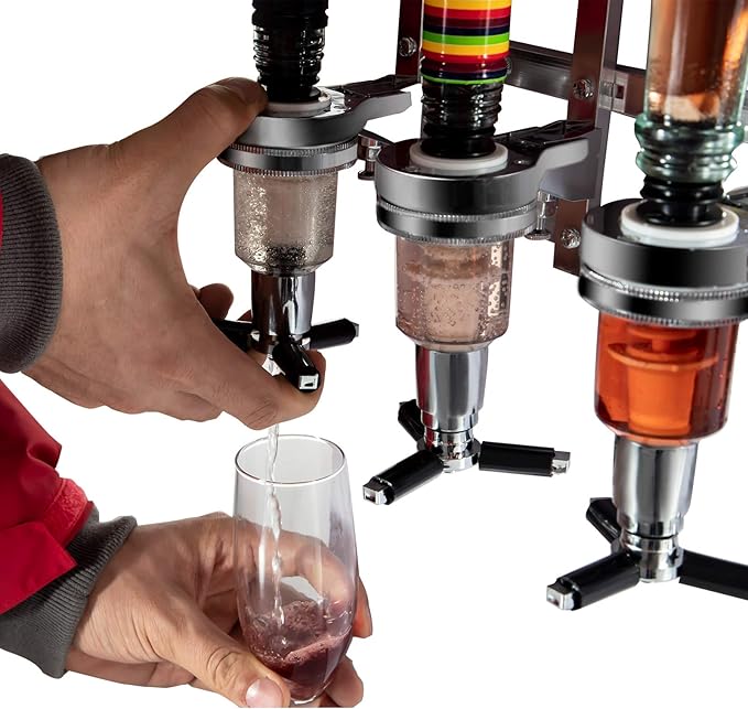 3 Bottle Liquor Dispenser Stand Wall Mounted Dispenser Drinks Wine Spirits Steel Bar Optics Party Home Bar Butler Beer Cocktail,with 3 Liquor Bottle Pourers (3 Bottles)