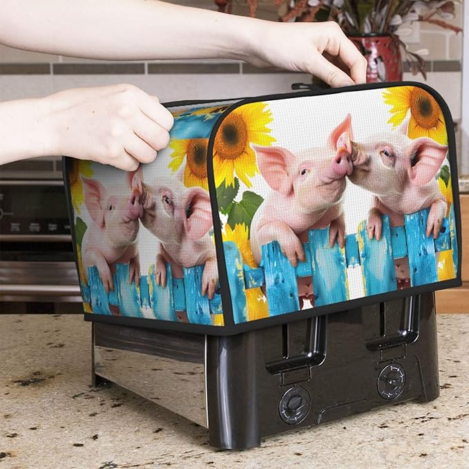 Toaster Cover 4 Slice Cute Pig Sunflower Waterproof Appliance Cover with Hang Loop Bread Baker Toaster Cover for Kitchen