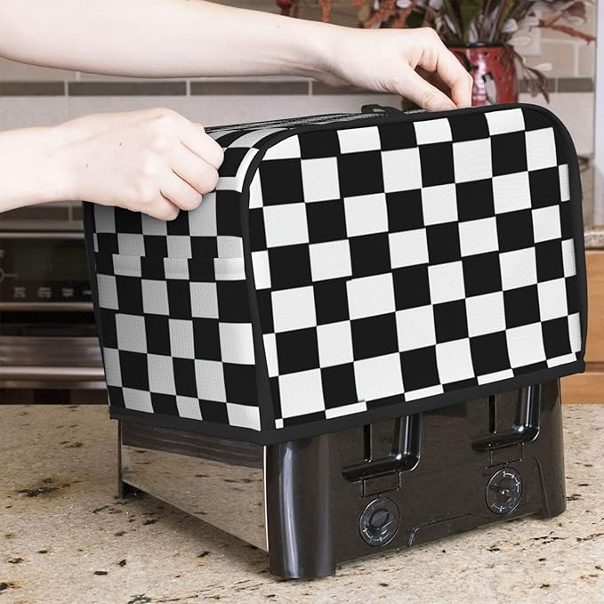 Toaster Cover 2 Slice Checkerboard Pattern Black White Kitchen Small Appliance Covers with Pockets Dust and Fingerprint Protection