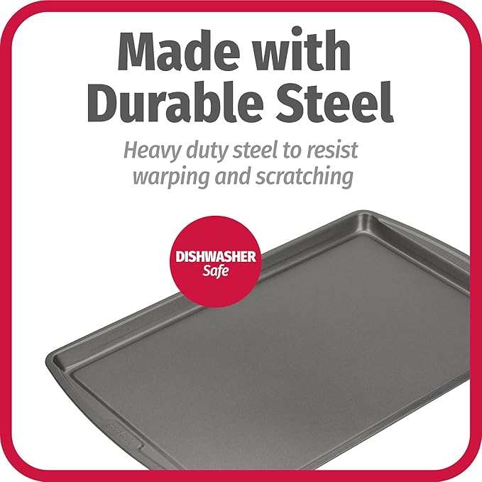 GoodCook Everday Nonstick Carbon Steel 17 x 11-Inch Baking Sheet Set, 2 Pack – Medium Sized Cooking Pans, Bakeware Set, Cookie Sheets for Baking, Oven Pan Set
