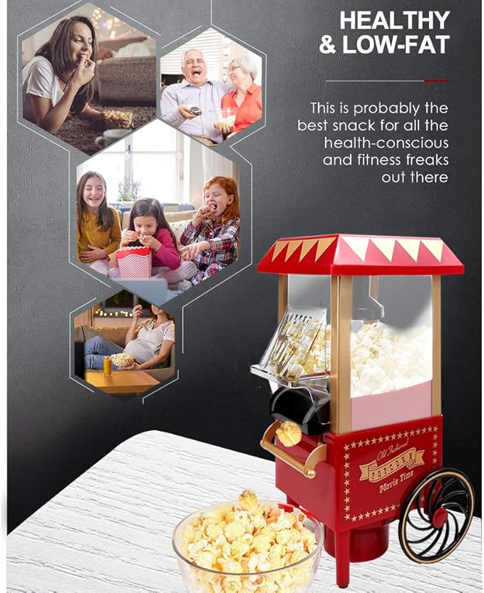 Hot Air Popcorn Machine, Popcorn Maker, 1200W Home Electric Popcorn Popper with Kernel Measuring Scoop, Healthy Oil-Free & BPA-Free for Home, Birthday Party, Movie Night or Christmas (Small)