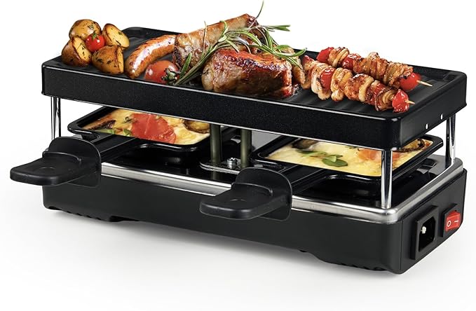 2-Person Raclette Table Grill - Indoor Non-stick Electric Grill Griddle - Series Connection Contact Grill up to 4 Grills, 2 Paddles Included, 2 Packs, BC-02