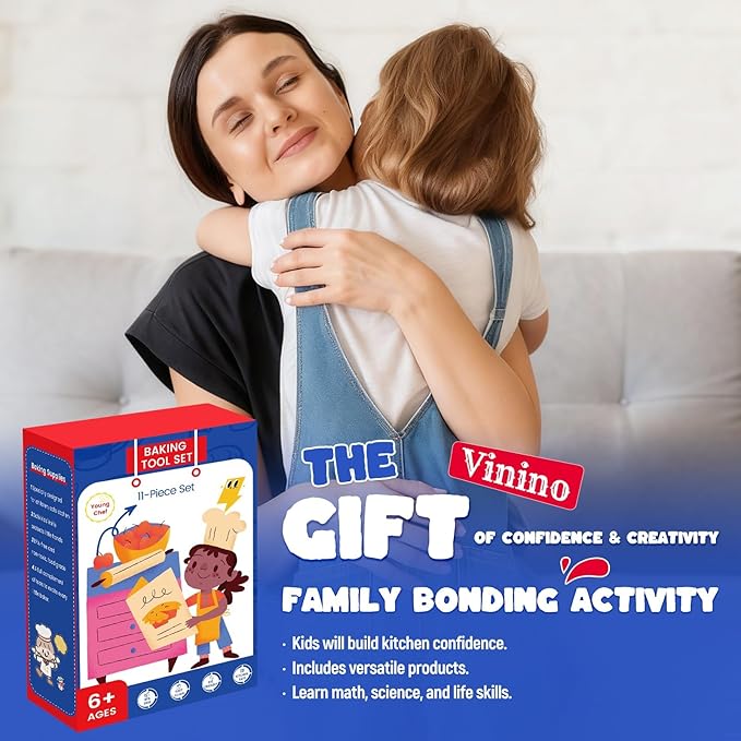 Vinino 11-Piece Kids Baking&Cooking Set – Real Baking Utensils with Cookbooks for Children, Toddler Safe Montessori Kitchen Accessories-Gift for Young Chefs Girls Boys Ages 6+