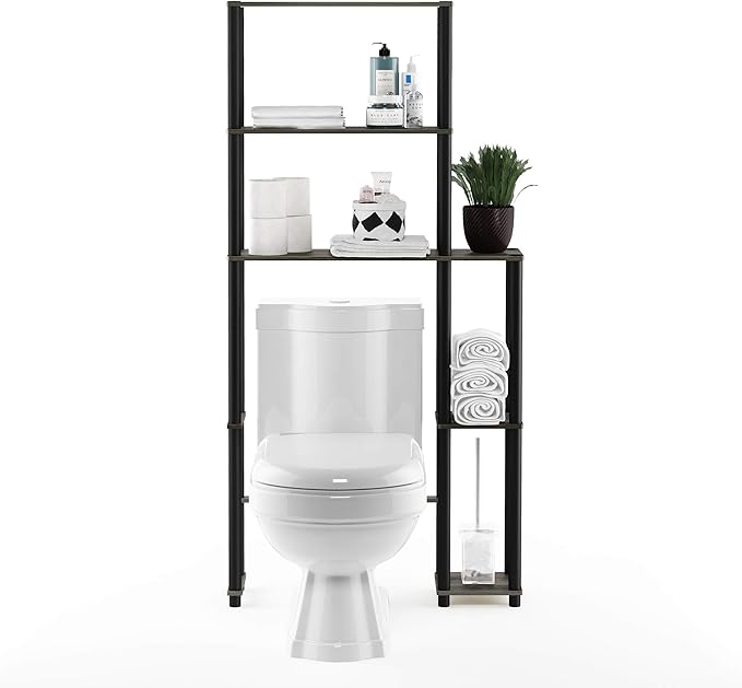 Furinno Turn-N-Tube Over The Toilet Storage, 5 Shelves Bathroom Organizer Space Saver Rack, French Oak Grey/Black