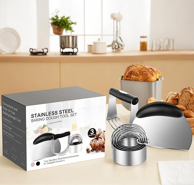 Pastry Cutter Biscuit Cutter Dough Cutters, Stainless Steel Butter Pastry Cutter Tool, Pastry Blender Baking Dough Tools, Round Biscuit Cutters, Sturdy & Long-Lasting, Gift Package (3 Pcs/Set)