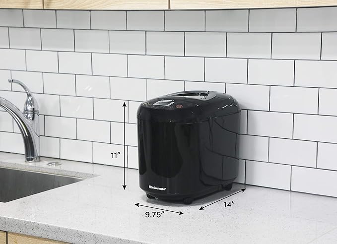 Elite Gourmet Programmable Bread Maker, 2 lb Loaf, 3 Sizes, 19 Presets incl. Gluten-Free, Dough & Jam, Delay Timer, Black