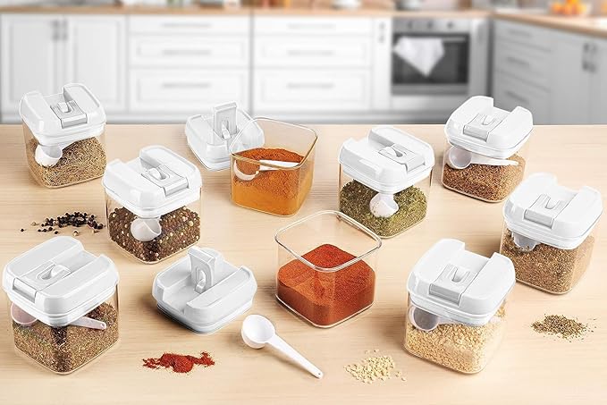 Shazo 9 PC Airtight Food Storage Containers - BPA Free Clear Plastic Snack & Spice Containers with Easy Lock Lids - Kitchen and Pantry Organization for Herbs, Coffee, Tea - 0.5L / 2.1 Cups