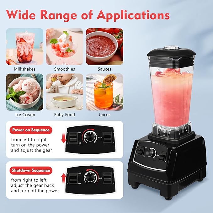 Heavy Duty Household Grade Smoothie Juicer,Adjustable Speed Countertop Smoothie Mixer,Low Noise Self-cleaning Blender 24000-26000rpm 2L/68oz (Black)