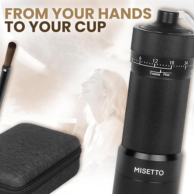 MISETTO Manual Coffee Grinder with CNC Stainless Steel Conical Burr - External Adjustable Setting,Double Bearing Positioning,French Press Coffee,Pour Over for Hand Grinder Gift