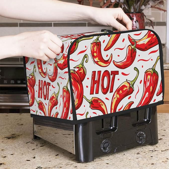 Red Chili Pepper Toaster Cover 2 Slice Dust and Fingerprint Protection Toaster Bread Maker Covers Washable Kitchen Small Appliance Covers for Kitchen Accessories Decor Bakeware Women Gift