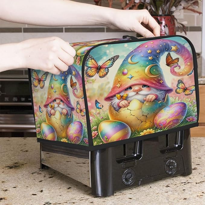 Happy Easter Eggs Gnome Toaster Cover 2 Slice Dust and Fingerprint Protection Toaster Bread Maker Covers Washable Kitchen Small Appliance Covers for Kitchen Accessories Decor Bakeware Women Gift
