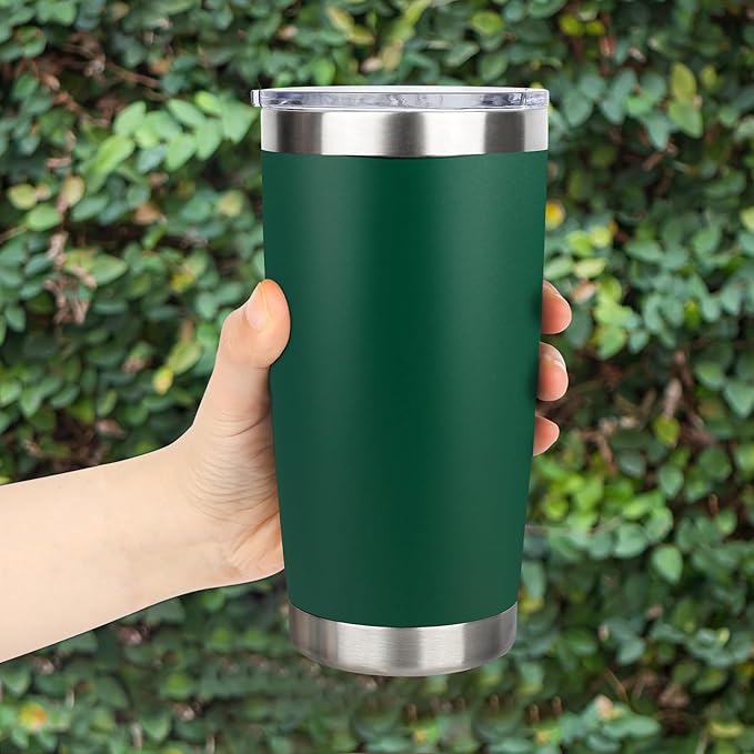 20oz Stainless Steel Tumbler Bulk with Lid, Travel Mug - Double Wall Vacuum Powder Coated Cup - Dark Green, 12 Pack