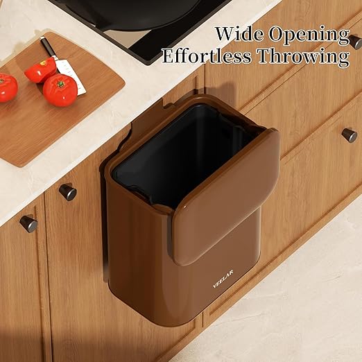 Space Saving Hanging Small Trash Can for Kitchen Cabinet, Bathroom or Office (Coffee, 2.1 Gallon (8L))