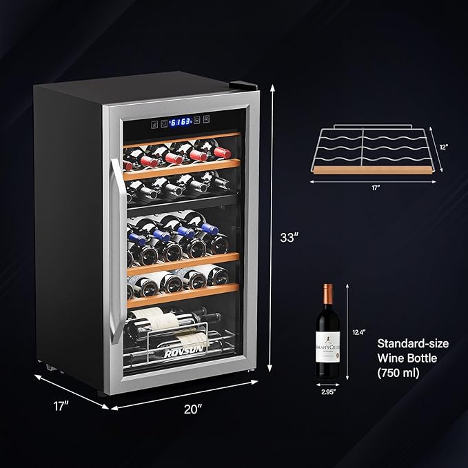 ROVSUN 33 Bottle Wine Fridge, Dual Zone Wine and Beverage Refrigerator with Independent Temp & LED Control Panel, Freestanding Wine Cooler Chiller for Red White Wine, Champagne, Beer