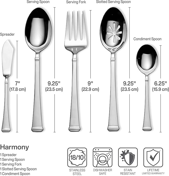 Mikasa Harmony 65-Piece 18/10 Stainless Steel Flatware Set, Service for 12, Polished Silverware with Serving Utensils, Dishwasher Safe