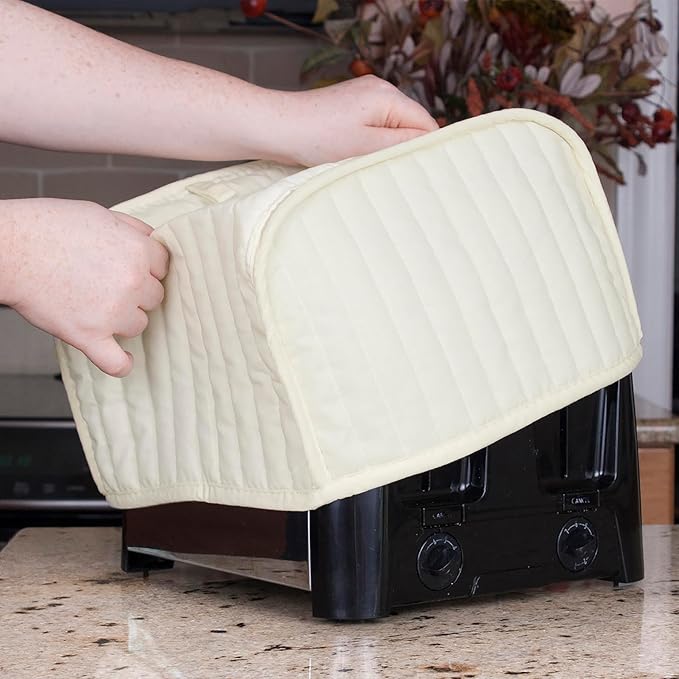 RITZ Premium Universal Four Slice Toaster Cover, 11.25" x 7.25" x 10.5", Polyester and Cotton Quilted, Fingerprint Protector, Super Soft Appliance Cover, Dust Cover (Appliance NOT Included), Natural