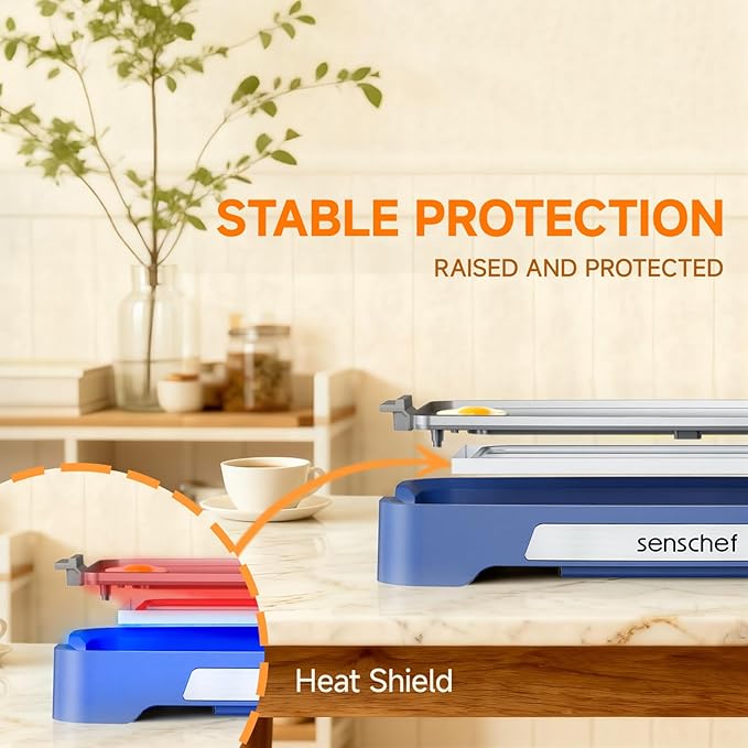 Cleansnap Everyday Electric Griddle,The Ultimate Gift for Family Feasts - 20” Nonstick Grill with Foldable Anti-Mess Shield, Rapid 1700W Heat&PPG Ceramic Coating, Dishwasher Safe, Ocean Blue