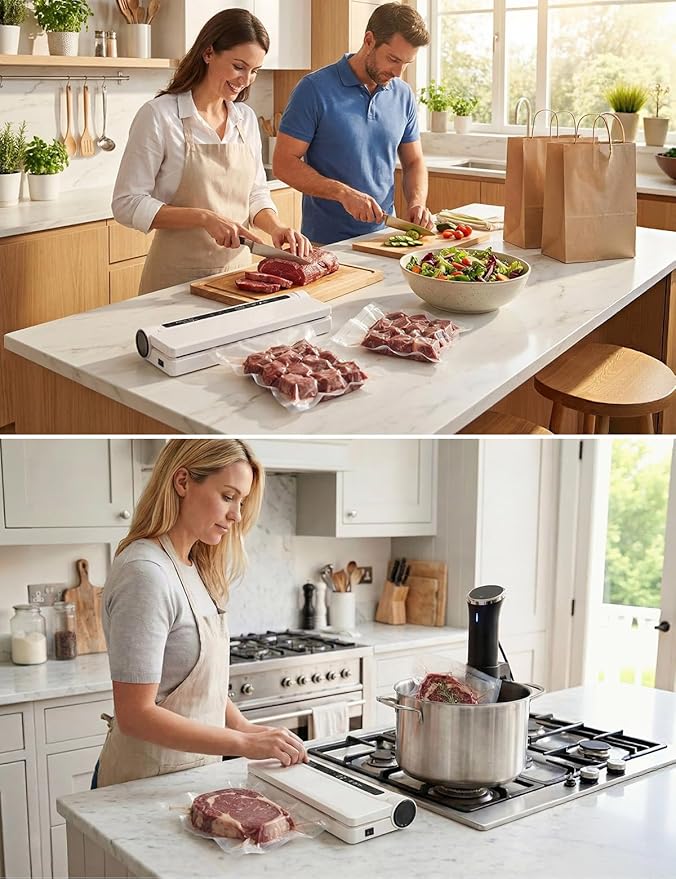 75KPa Vacuum Sealer for Food,Food Saver Vacuum Sealer Machine,Compact Lightweight,20 Vacuum Seal Bags,Digital Countdown Timer,Meat Food Storage,Home Kitchen Gadgets,Appliances