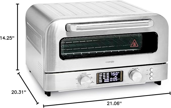Cassia Countertop Electric Air Fryer Pizza Oven, 12" Capacity, 20L, 1800W, Heats up to 750°F, 16 Presets, Includes Pizza Stone, Peel, Fry Basket, Stainless Steel