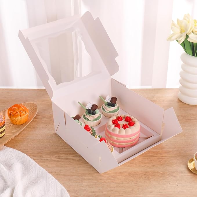 Bento Cake Box With Cupcakes, Clear Window 6 Holes Bento Combination,6 Sets: Cookie Boxes Fit 5 Regular Cupcake and Mini Cakes, Christmas Wedding Birthday Party (White/clear, 1+5/6pcs)