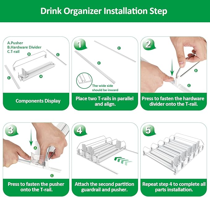 Drink Organizer for Fridge-White Automatic Pusher Glide,12oz 16oz 20oz-Soda Dispenser for Fridge-Holds up to 30 Cans