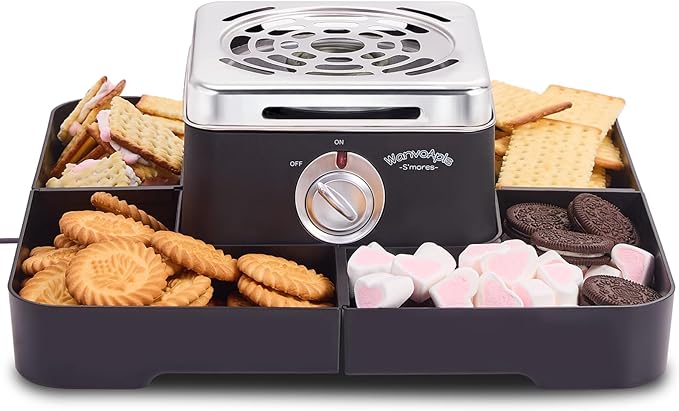 Electric Smores Maker - Indoor Smores Kit with 4 Detachable Trays, 4 Stainless Steel Forks - Flameless Smores Maker Tabletop Indoor Kit (Black)