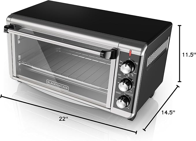 BLACK+DECKER TO3250XSBD 8-Slice Extra Wide Convection Countertop Toaster Oven, Includes Bake Pan, Broil Rack & Toasting Rack, Stainless Steel/Black
