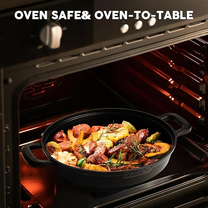 Non-Stick Frying Pan/Skillet 11", 3QT Tagine Pan,Cast Aluminum Pans with Lid, Stove/Oven-to-Table Cookware, Dishwasher Safe& Compatible with All Stovetops(Black Red)