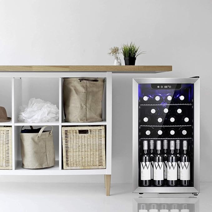 Antarctic Star 26 Bottle Wine Cooler/Drink Beverage Refigerator Small Wine Cellar for Soda Beer Counter Top Bar Wine Freestanding Clear Glass Door for Home Office or Bar 3.1cu.ft, Silver