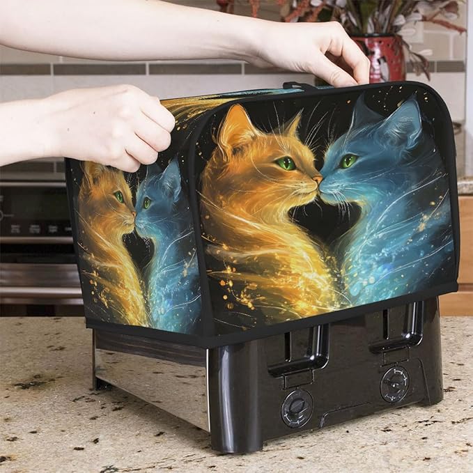 Animal Cat Fire Toaster Cover 4 Slice Dust and Fingerprint Protection Toaster Bread Maker Covers Washable Kitchen Small Appliance Covers for Kitchen Accessories Decor Bakeware Women Gift