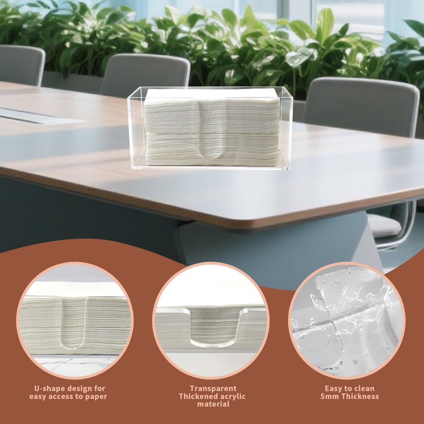 Acrylic Paper Towel Holder Countertop, 5mm Thick Clear C-Fold Z-Fold Trifold Napkin Dispenser, Bathroom & Kitchen Organizer for Multifold Towels (4)