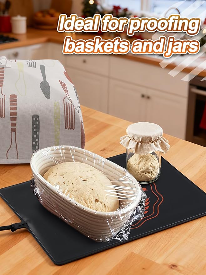 Thermostat Sourdough Warming Mat with Cover for Winter Proofing - 11.8"x15.7" Bread Proofer Starter Warmer Kit with 41~122°F Adjustable, Gifts for People Who Love Baking