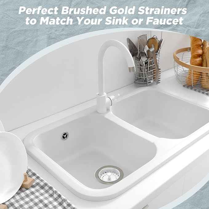 Mudder 3 Pcs Kitchen Sink Drain Strainer and Stopper Stainless Steel Garbage Disposal Plug with Handle Universal Anti-Clogging Kitchen Sink Filter Sieve Basket Strainer(Porcelain White)