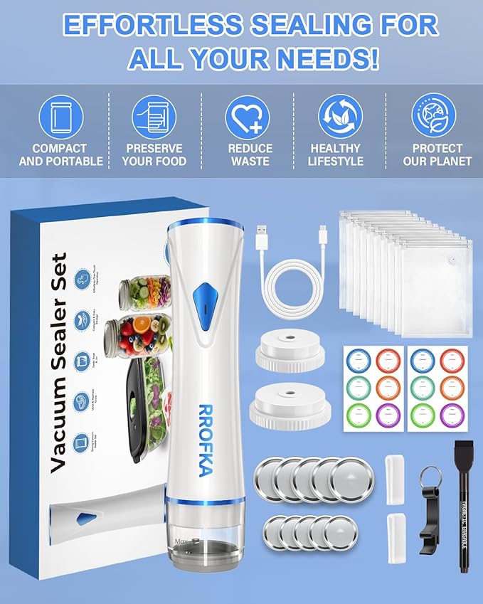 Vacuum Sealer Machine for Food Automatic Compact Vacuum Sealer Kit Handheld Food Sealer Saver with Visual Water Tank for Reusable Vacuum Bag,Regular&Wide Mouth Mason Canning Jar Mother's Day Gifts