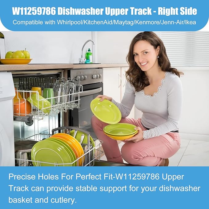 W11259785 (Left Side) W11259786 (Right Side) Dishwasher Upper Dishrack Slide Track Compatible with Whirlpool Dishwasher Dishrack Track