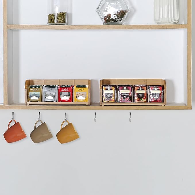 TIOPGHAD 2-Layer Stackable Bamboo Tea Bag Organizer Storage Holder & Rack - Wooden Tea Box Containers - Stand for Countertop or Cabinet