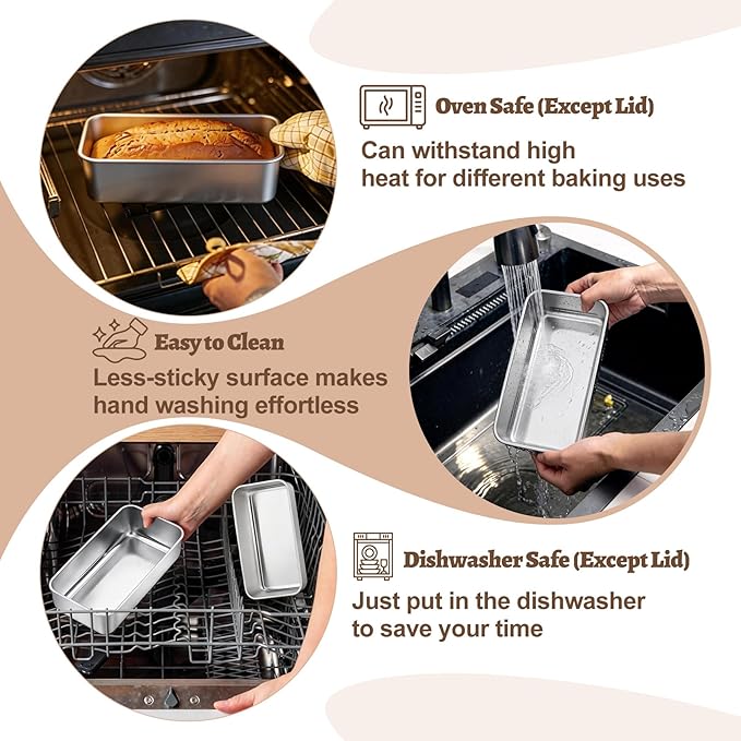 TeamFar Loaf Pans for Baking Bread, 9 x 5 Inch Stainless Steel Bread Loaf Pan with Lid, Meatloaf Pan Tin for Homemade Bread, Brownies, Meal Prep, Storage, Healthy & Dishwasher Safe - Set of 2