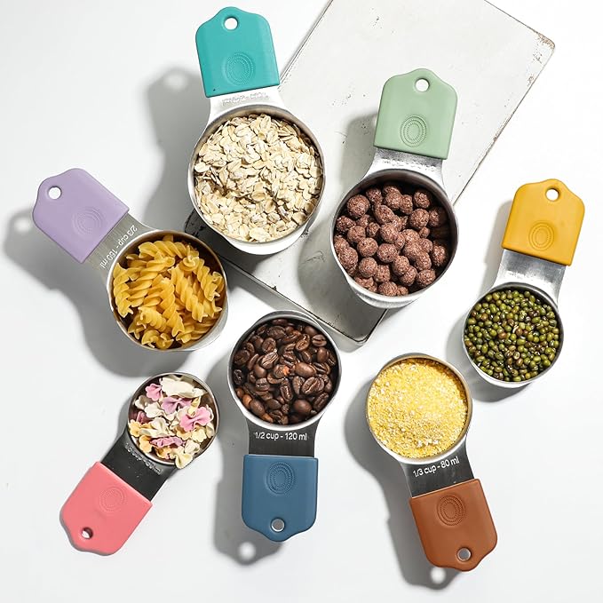 Magnetic Measuring Cups Set of 7 Stainless Steel Heavy Duty Stackable Measuring Cups for Dry and Liquid Ingredients
