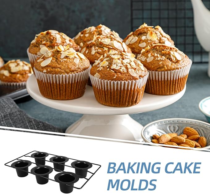 Thickened Carbon Steel Nonstick Muffin Pan 6-cup Deep Cupcake Baking Tray Oven Popover Pan for Home Baking, Black Coated Muffin Tin,