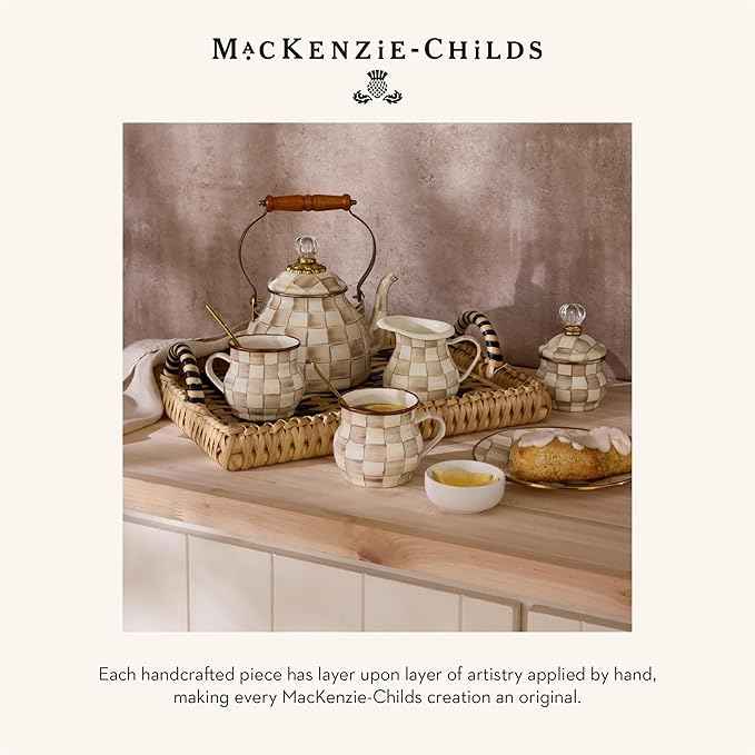 MACKENZIE-CHILDS Enamel Colander, Decorative Kitchen Strainer, Small, Brown-and-White Mocha Check