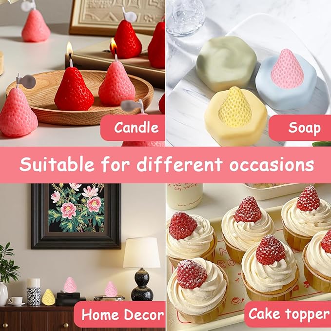 2 Set 4 Cavity 3D Strawberry Chocolate Mold Fruit Resin Molds Scented Candle Making Molds Strawberry Silicone Mold for Baking Dessert Molds Ice Cube Jello Cake Chocolate Truffle Mold Pastry
