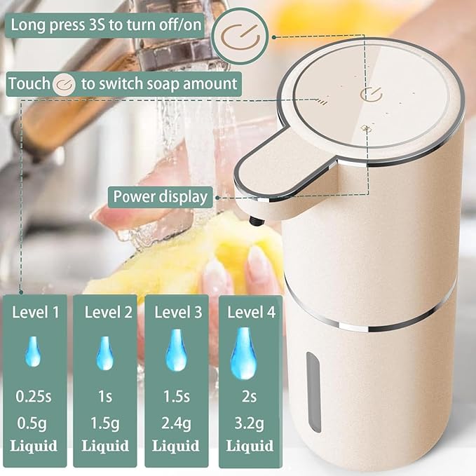 Automatic Liquid Soap Dispenser,Touchless Hand Soap Dispenser USB Rechargeabled Dispenser Electric,Wall Mounted 4 Levels Adjustable Dispenser Pump for Bathroom Kitchen Dish Soap Gold