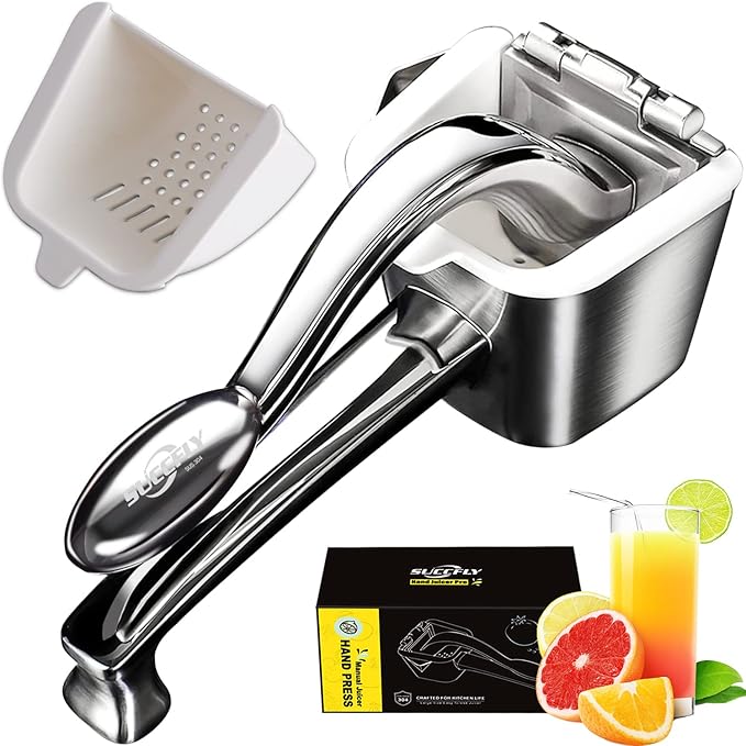 SUCCFLY Lemon Squeezer - Stainless Steel Citrus Juicer, Heavy Duty Manual Juicer for Lemons, Limes, Oranges, Pomegranates (5 Year Warranty)